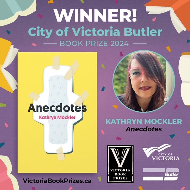 Winner City of Victoria Butler Book Prize Kathryn Mockler Anecdotes