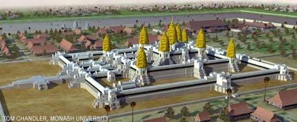 Artist's impression of settled areas in and around Angkor Wat complex.  Credit: Tom Chandler, Monash University