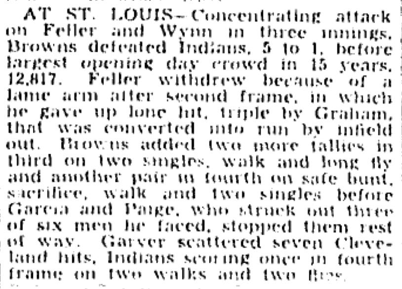 Sporting News 1949 Opening Day Cleveland St. Louis