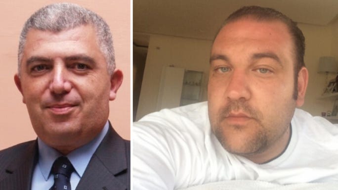 Ryan Schembri (right) departed from Malta in late 2014 after his supermarket business amassed millions in debt. Carmel Chircop, who was shot dead in 2015, had been one of his creditors