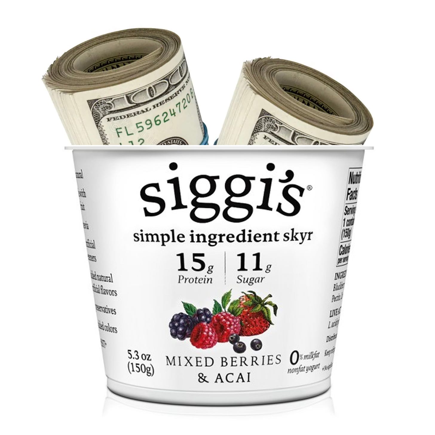 siggi's yogurt cup with money in it