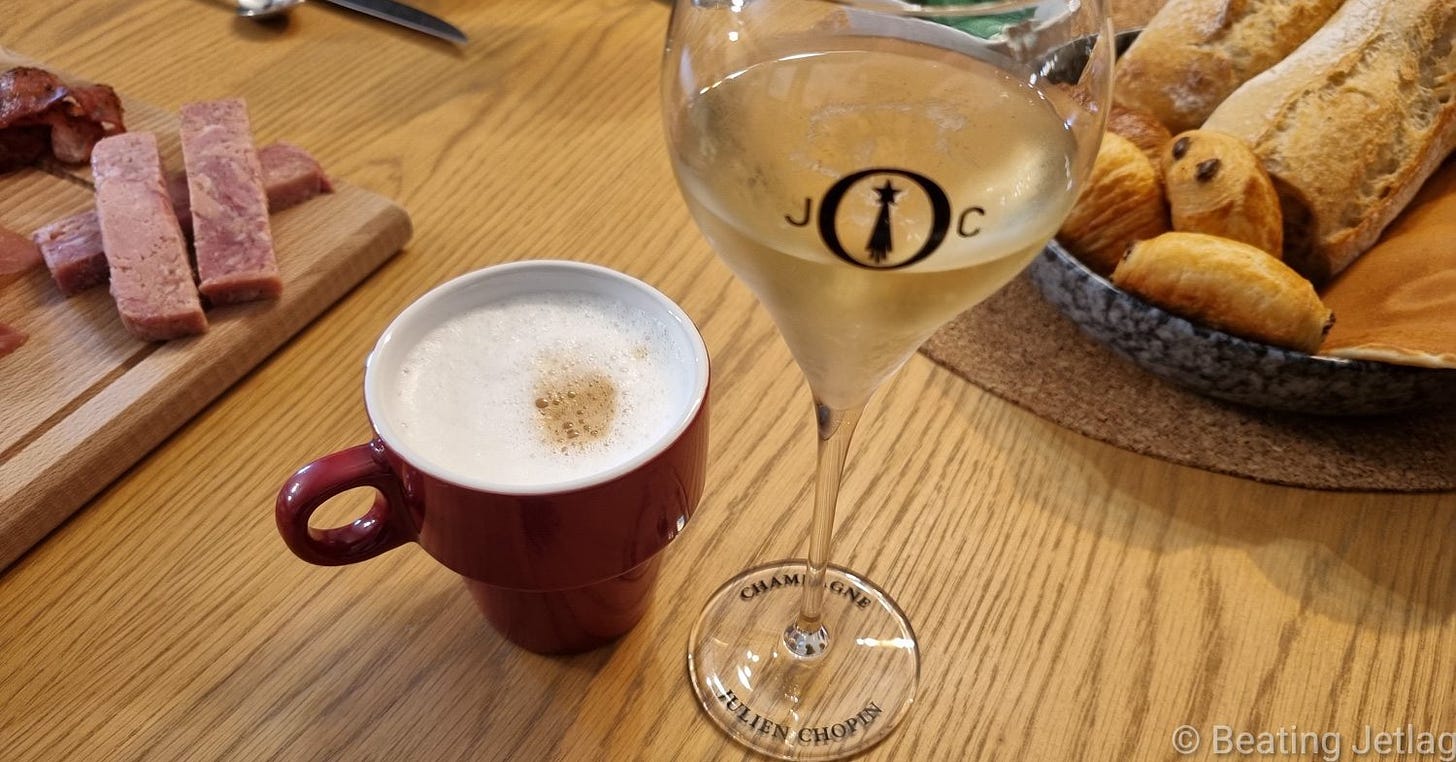 A glass of Champagne during a brunch at Domaine Julien Chopin