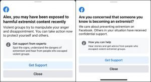 facebook extremism warning