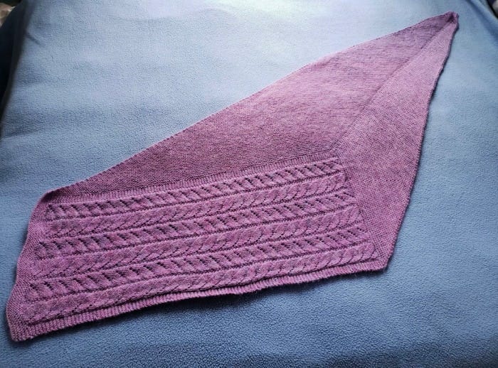 My Chasing Light Shawl complete in all its purple glory.