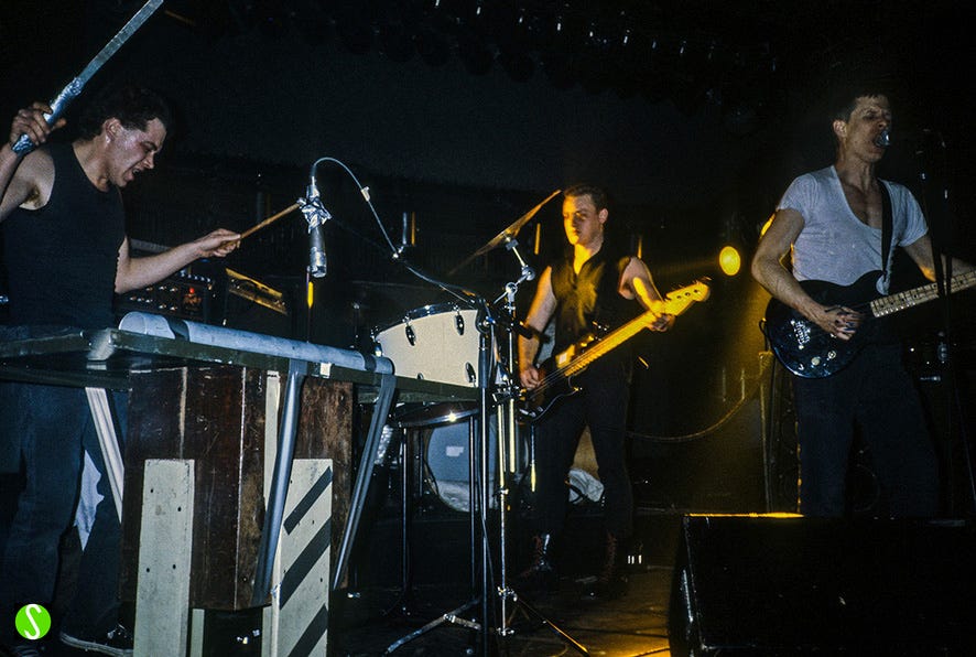 Industrial noise band Swans playing live in Philadelphia 1983