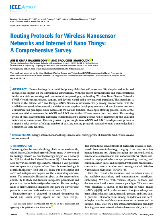 Routing Protocols for Wireless Nanosensor Networks and Internet of Nano Things: A Comprehensive Survey
