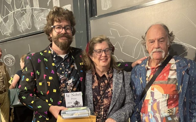 Dr Saul Newman (left) at the Ig Nobel 34th award ceremony