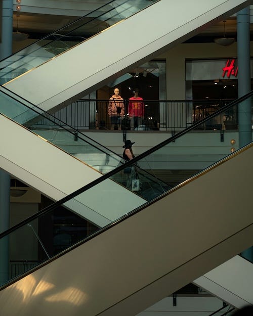 image of a mall escalator