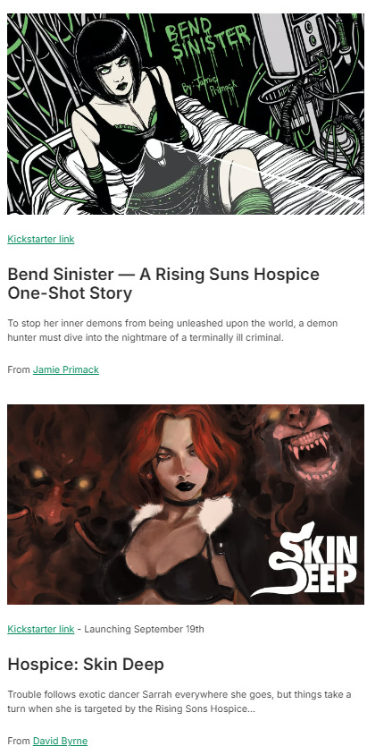 Two projects in the Hospice universe. Bend Sinister and Skin Deep