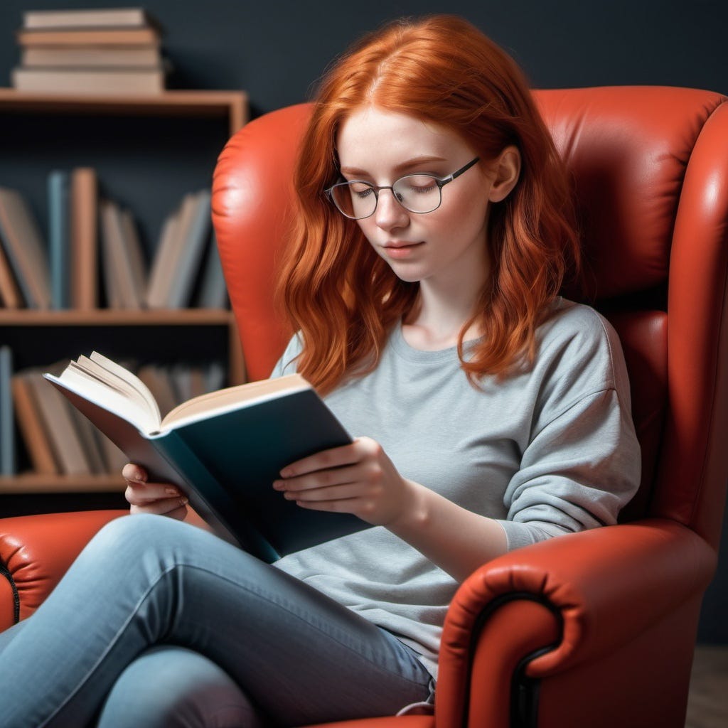 Girl reading a book with a good plot.