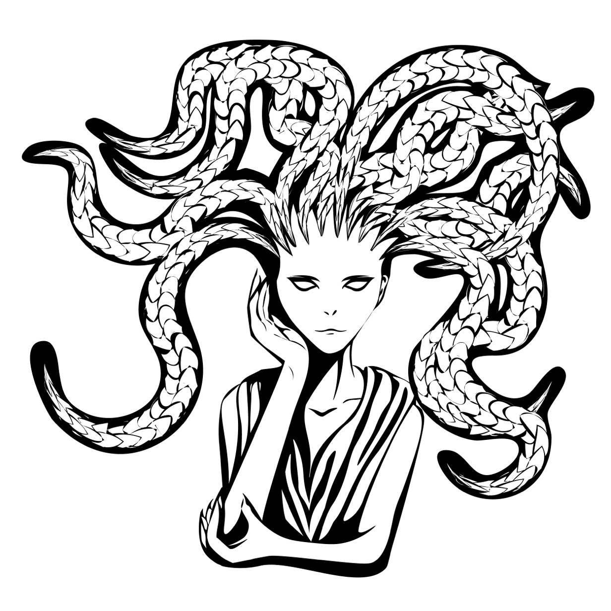 A black and white drawing of a person with an octopus head
Description automatically generated with low confidence A black and white drawing of a person with an octopus head
Description automatically generated with low confidence