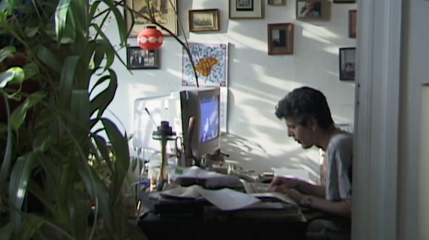 Pre-fame Bourdain writing in his apartment, circa late 1990s from Roadrunner