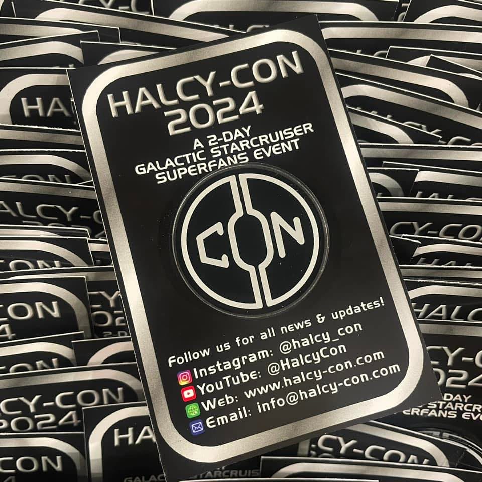A mock-up badge for Halcy-Con
