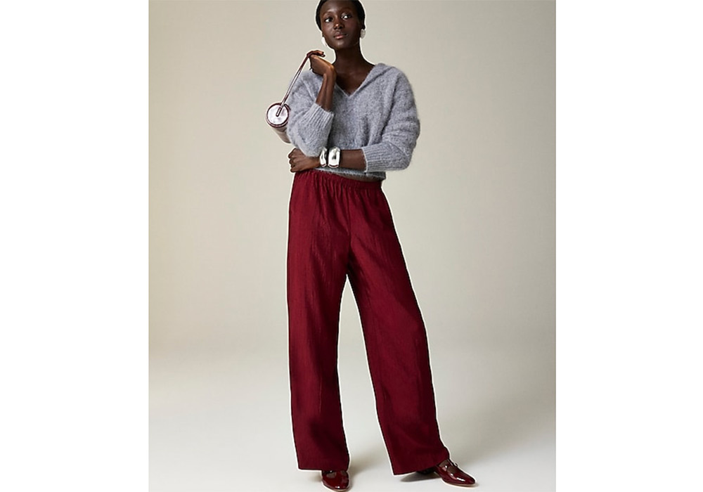 J. Crew satin pants in burgundy