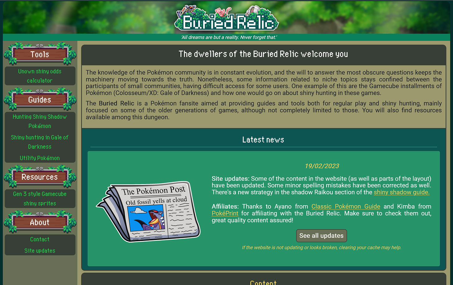 The Buried Relic website, when it launched in February 2023