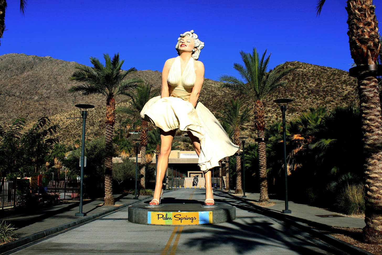 The huge statue of Marilyn Monroe stands in front of the Palm Springs Art Museum and is definitely more colorful than its natural surroundings.