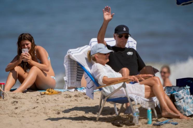 President Biden and first lady Jill Biden relaxing on a beach in Delaware on Aug. 31, 2024.