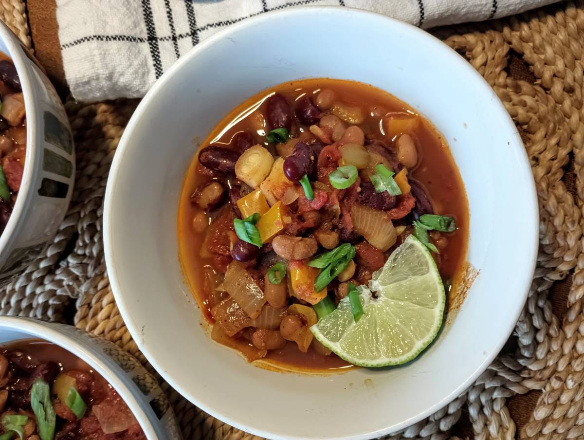 Vegan chili in bowl