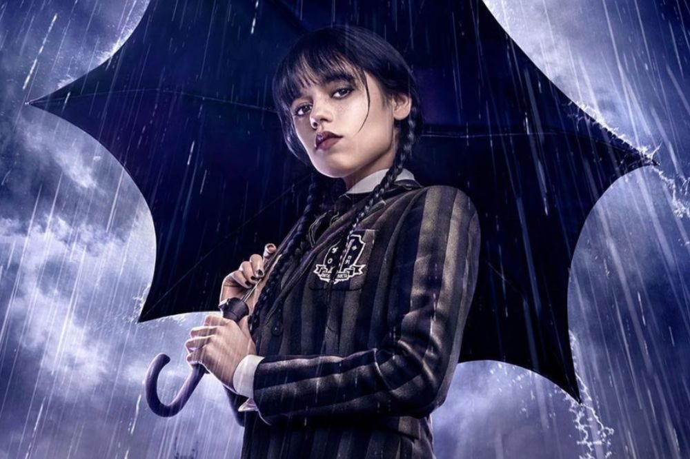 Wednesday Addams. She is a goth style icon but she finds herself in a very dark academia environment in Netflix's new show about her.