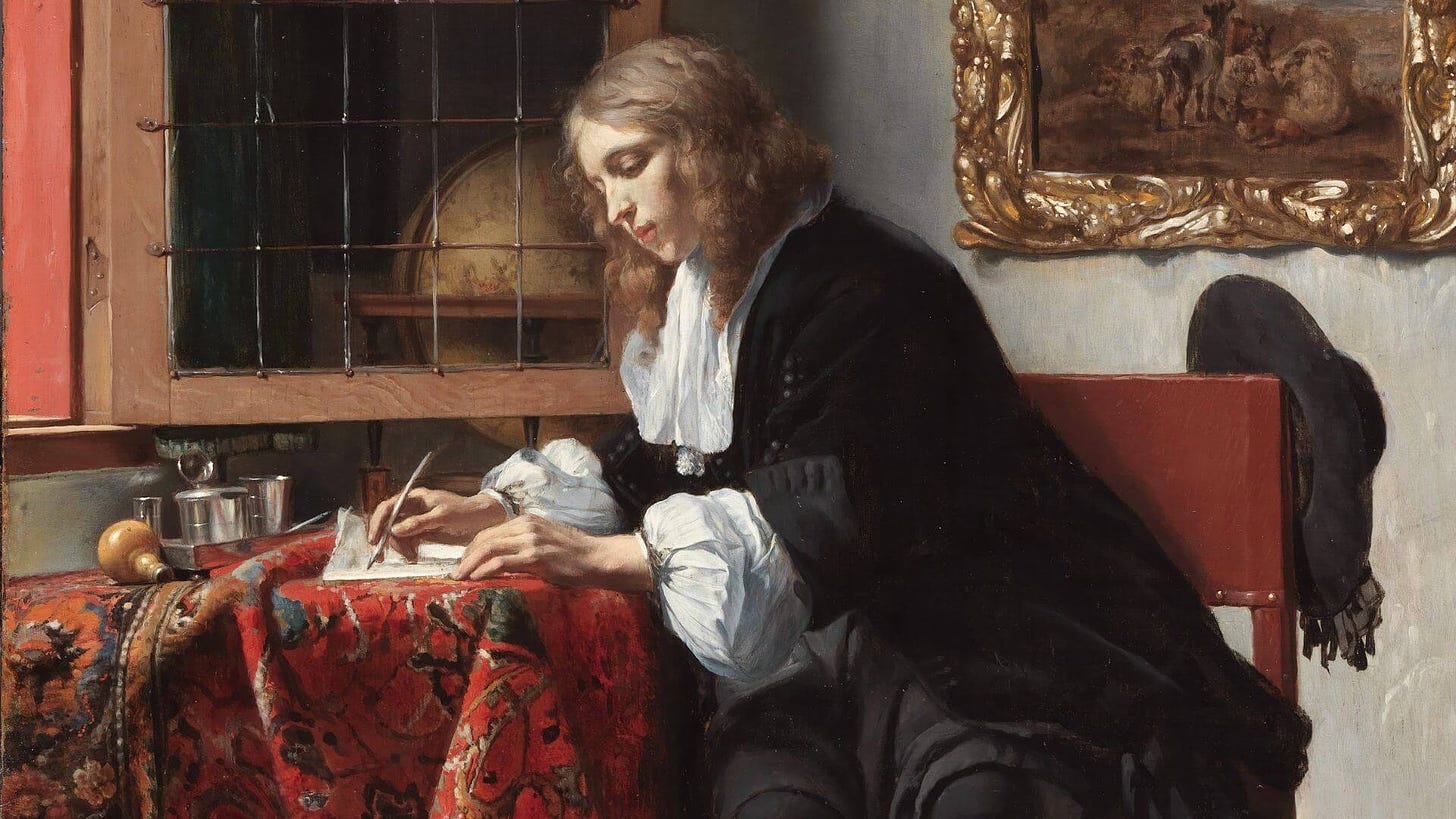 Detalhe em Man Writing a Letter (1665), de Gabriël Metsu