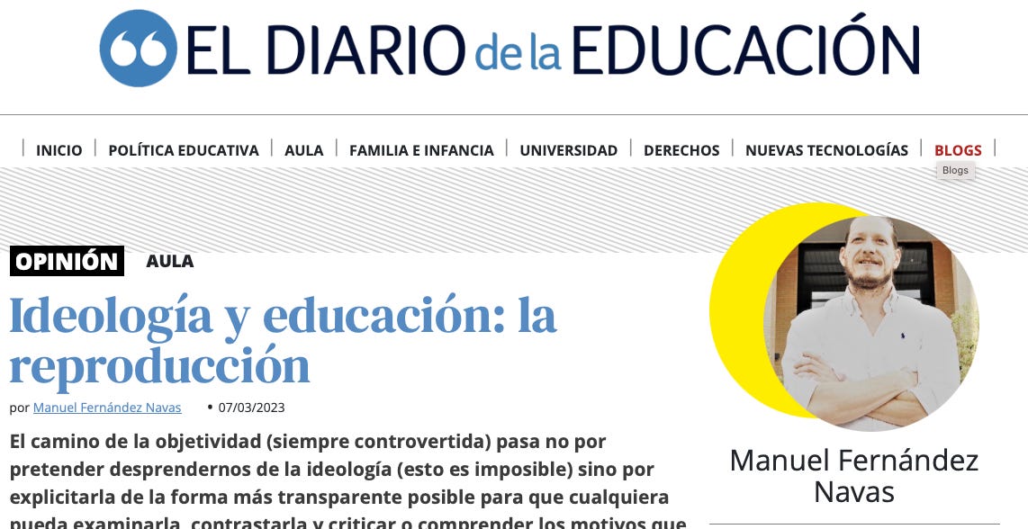 Artículo en El Diario de la Educación sobre Ideología y Educación