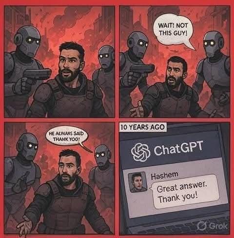 r/SipsTea - HE ALWAKS SAID THANK YOU! WAIT! NOT THIS GUY! 10 YEARS AGO ChatGPT Hashem Great answer. Thank you! Grok r/SipsTea - HE ALWAKS SAID THANK YOU! WAIT! NOT THIS GUY! 10 YEARS AGO ChatGPT Hashem Great answer. Thank you! Grok