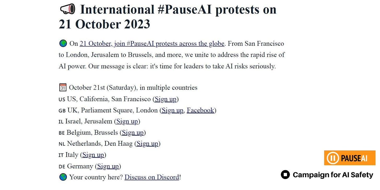 2. Campaign for AI Safety PauseAI International PauseAI Protests 21 October 2023