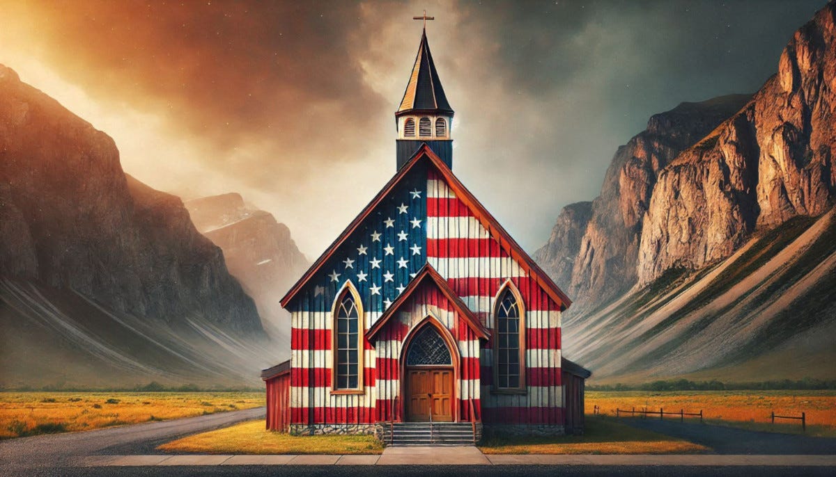 Church with stars-and-stripes design in a mountain canyon Church with stars-and-stripes design in a mountain canyon