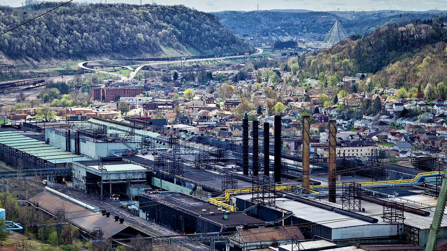 Aerial view of Weirton, West Virginia, nestled in a valley.