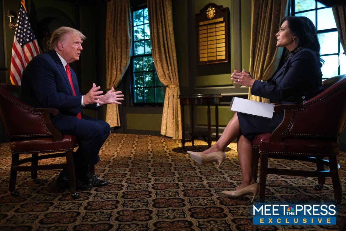 A photo of former President Trump seated with Kristen Welker in an interview that aired on “Meet the Press.”