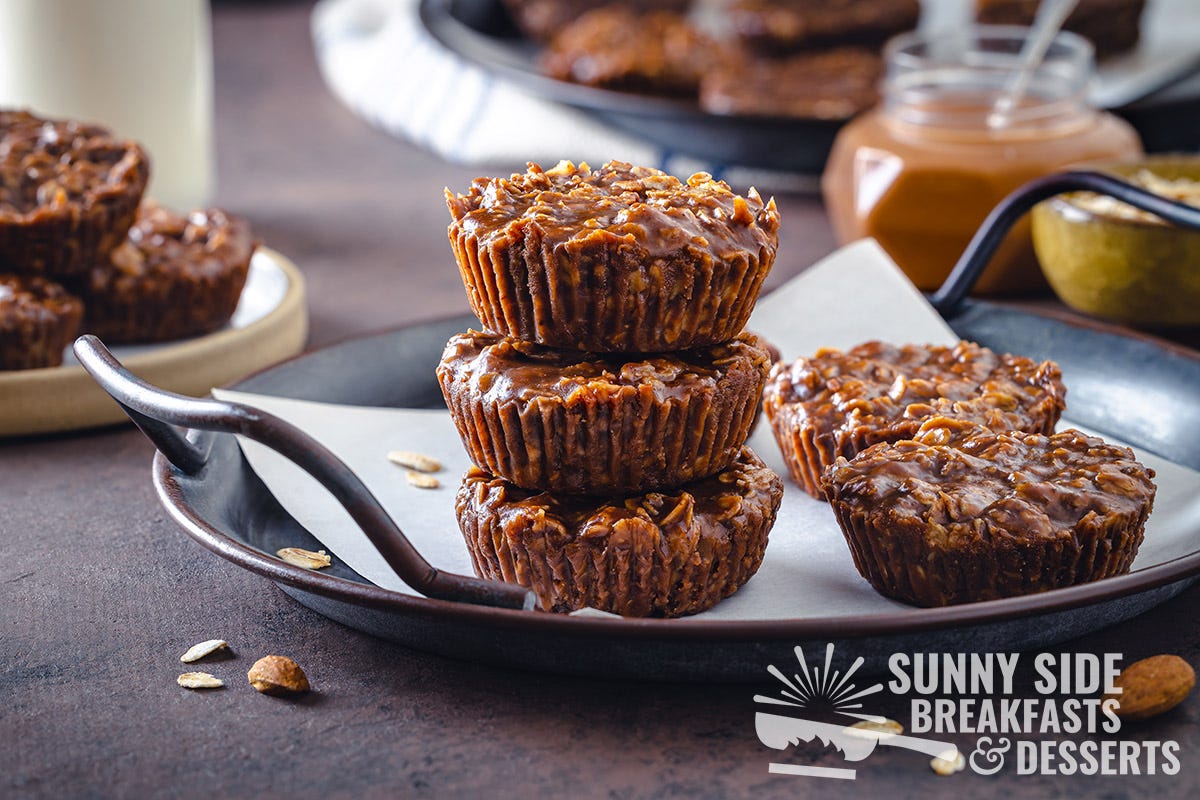 A stack of no bake cookies on a serving platter.