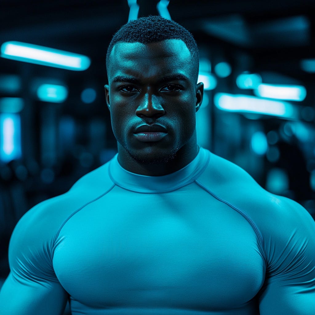 Big, muscular male athlete wearing light blue under armour and training to build muscle in the gym. 