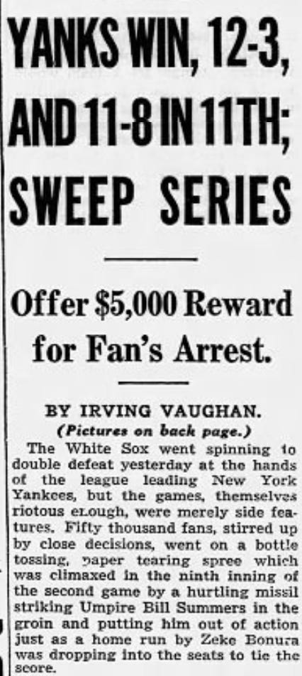 1936 Chicago Tribune Bill Summers Yankees White Sox