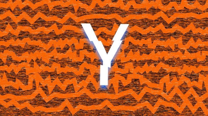 distorted Y Combinator logo on a background of jagged thick lines