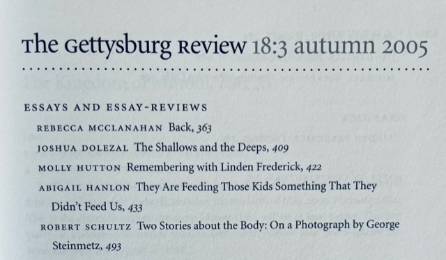 table of contents of the gettysburg review with my name in it
