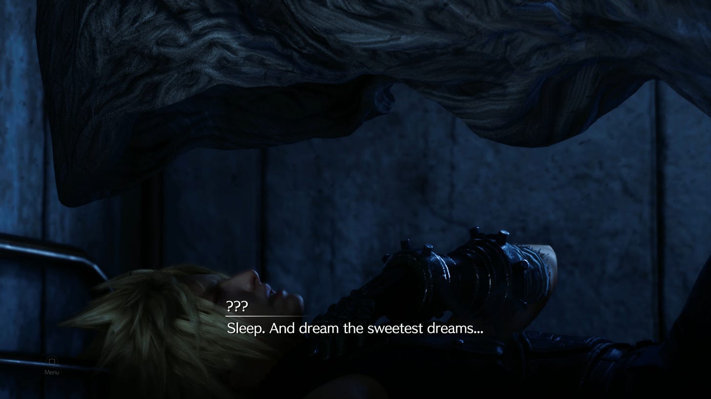 A familiar voice Whispers to Cloud to have the sweetest dreams and thus make him sleep in.