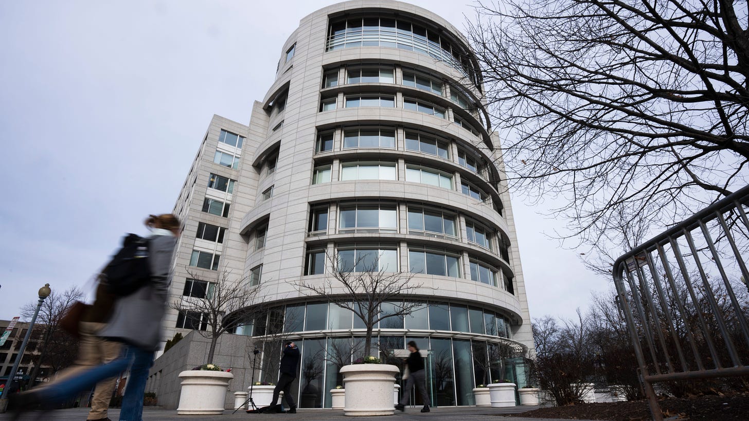 The building that housed office space of President Joe Biden's former institute, the Penn Biden Center, is seen at the corner of Constitution and Louisiana Avenue NW, in Washington, Tuesday, Jan. 10, 2023. Potentially classified documents were found on Nov. 2, 2022, in a “locked closet” in the office, according to special counsel to the president Richard Sauber.