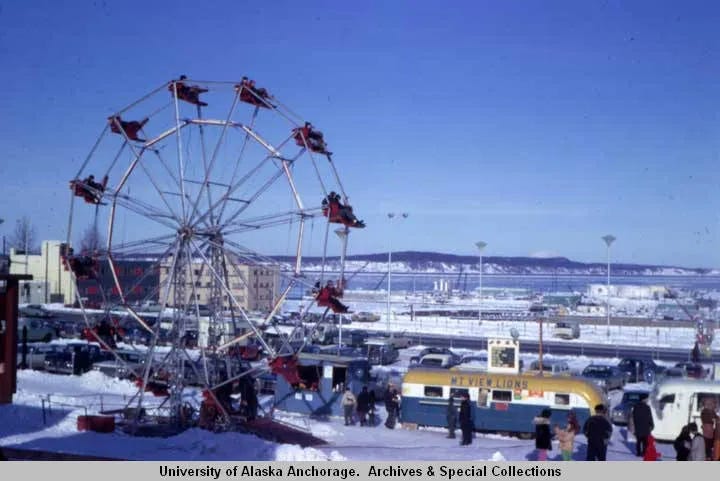 Anchorage, Alaska Fur Rendezvous carnival rides.