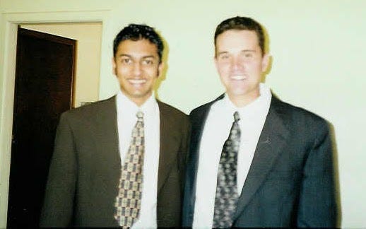 Raj and me in New Zealand in 1999 wearing our Sunday best.