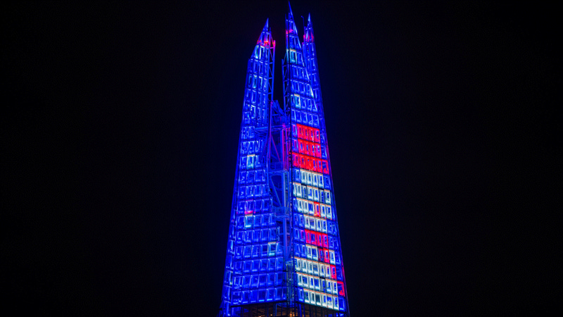 The Shard Snowman lights up the Shard for Christmas