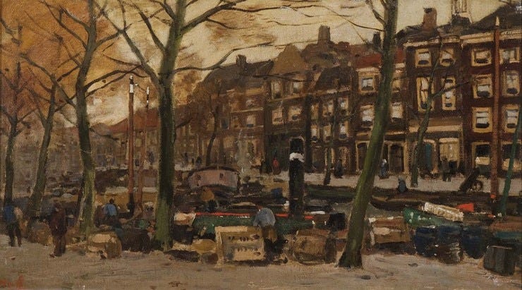 'De Bierkade, Den Haag' - olieverf op doek: Herman Heuff (herkomst: voorm. coll. AAG Auctioneers, Amsterdam)