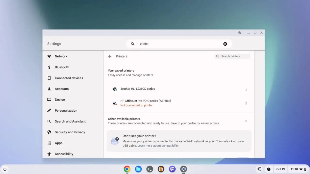ChromeOS 118 release improves printer setup on Chromebooks