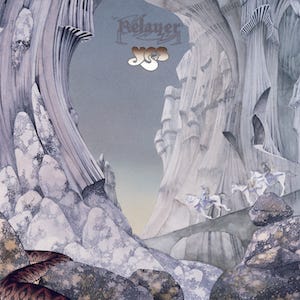 Cover of the Yes album, Relayer. A white fantasy landscape with psychedelic rock formations