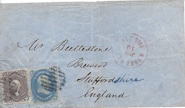 1860s carrier cover to the United Kingdom