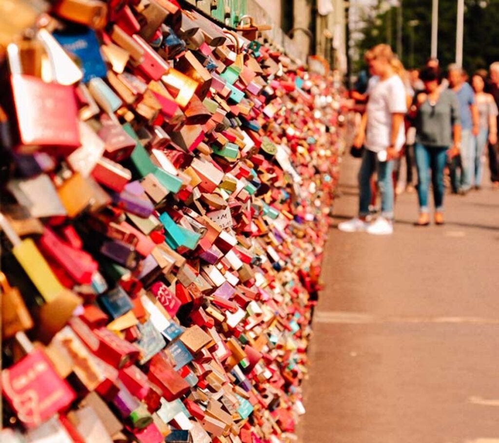 Love locks on Hohenzollern Bridge in Cologne Germany