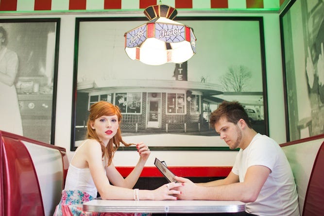 Retro 1950s Diner Engagement Shoot By Honey Heart Photography