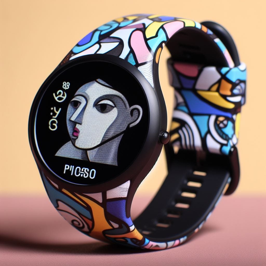 picasso style girl running fitness watch
