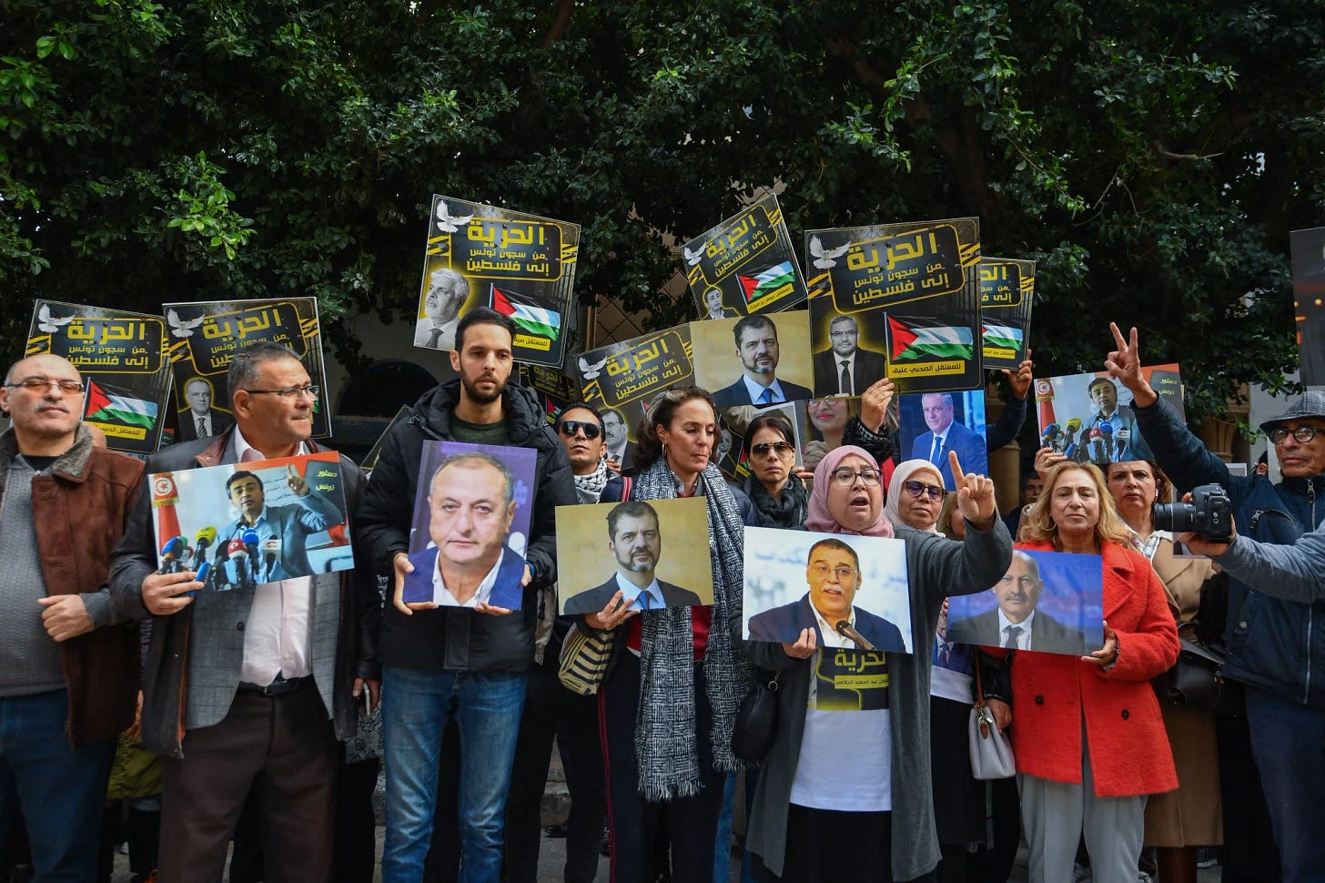Relatives of detainees outside court&nbsp;in Tunis, on March 4.