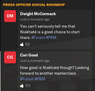 A social media news item from FM24 focussing on Forest's Moussa Niakhaté.