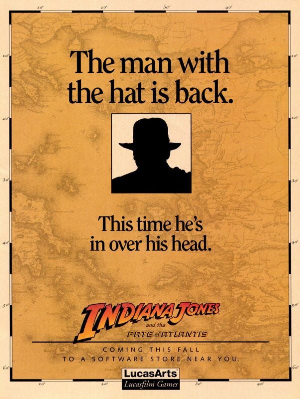 Indiana Jones and the Fate of Atlantis Magazine Advertisement (Magazine Advertisements): Computer Gaming World (United States) Issue 86 (September 1991)